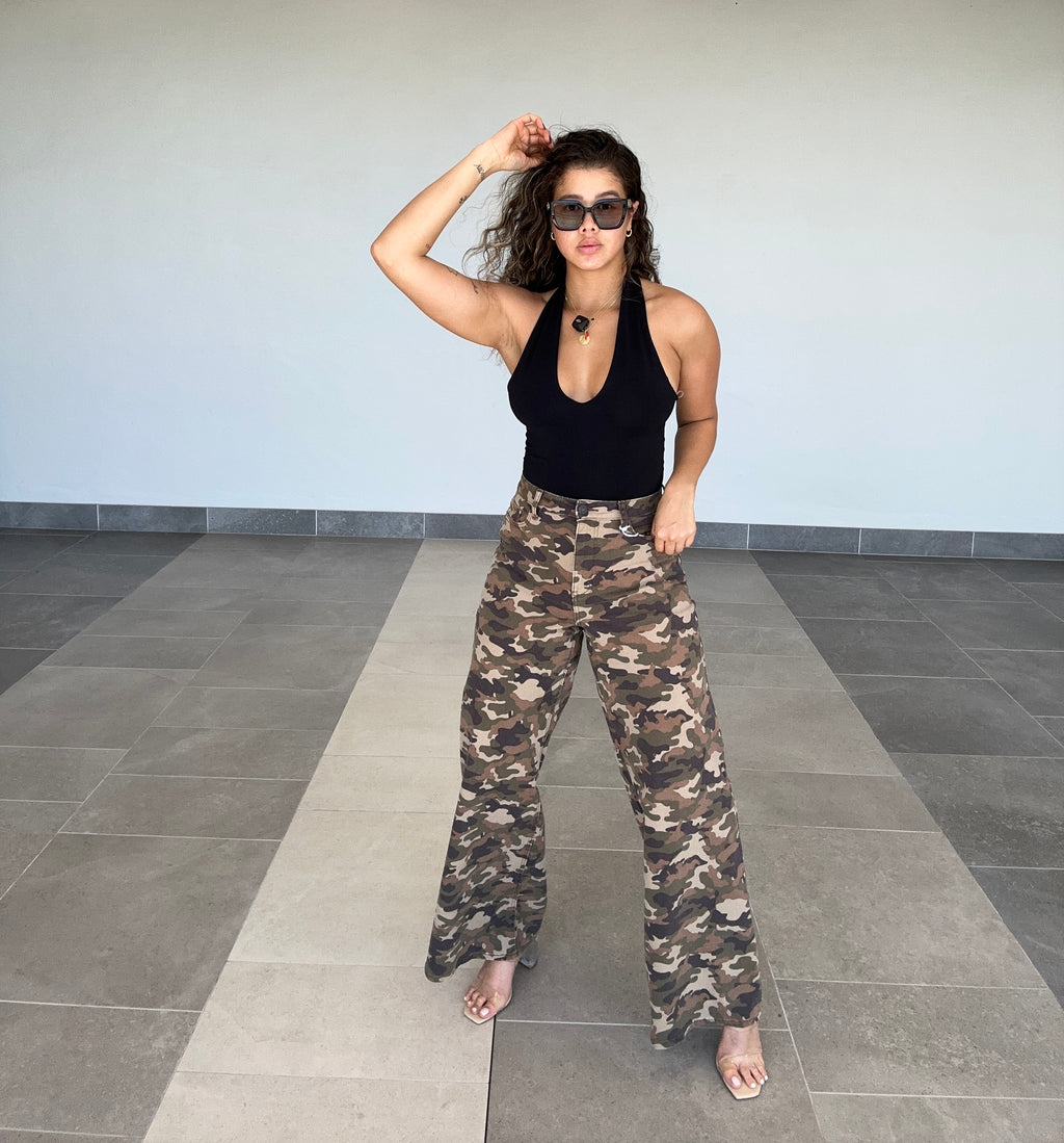 CAMO WIDE LEG JEANS