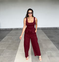BURGUNDY PEPLUM DENIM SET