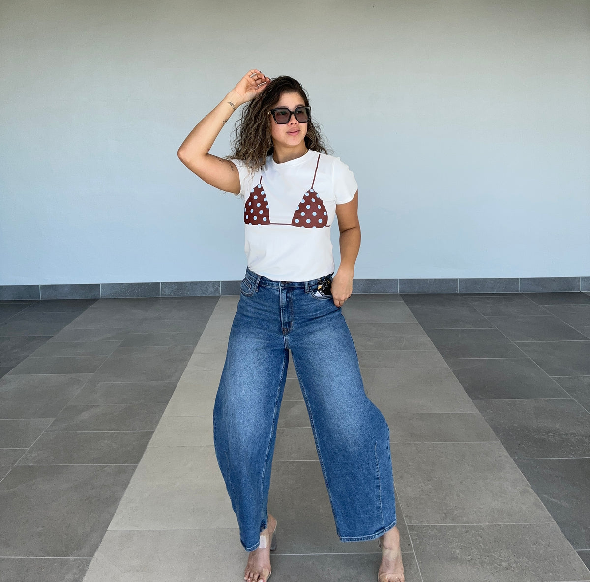 POLKA DOT BURGUNDY TEE