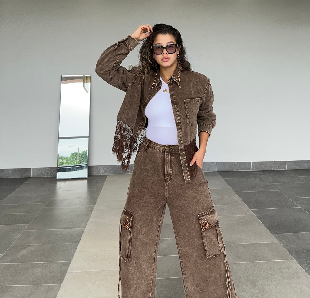 MOCHA LACE DENIM SET