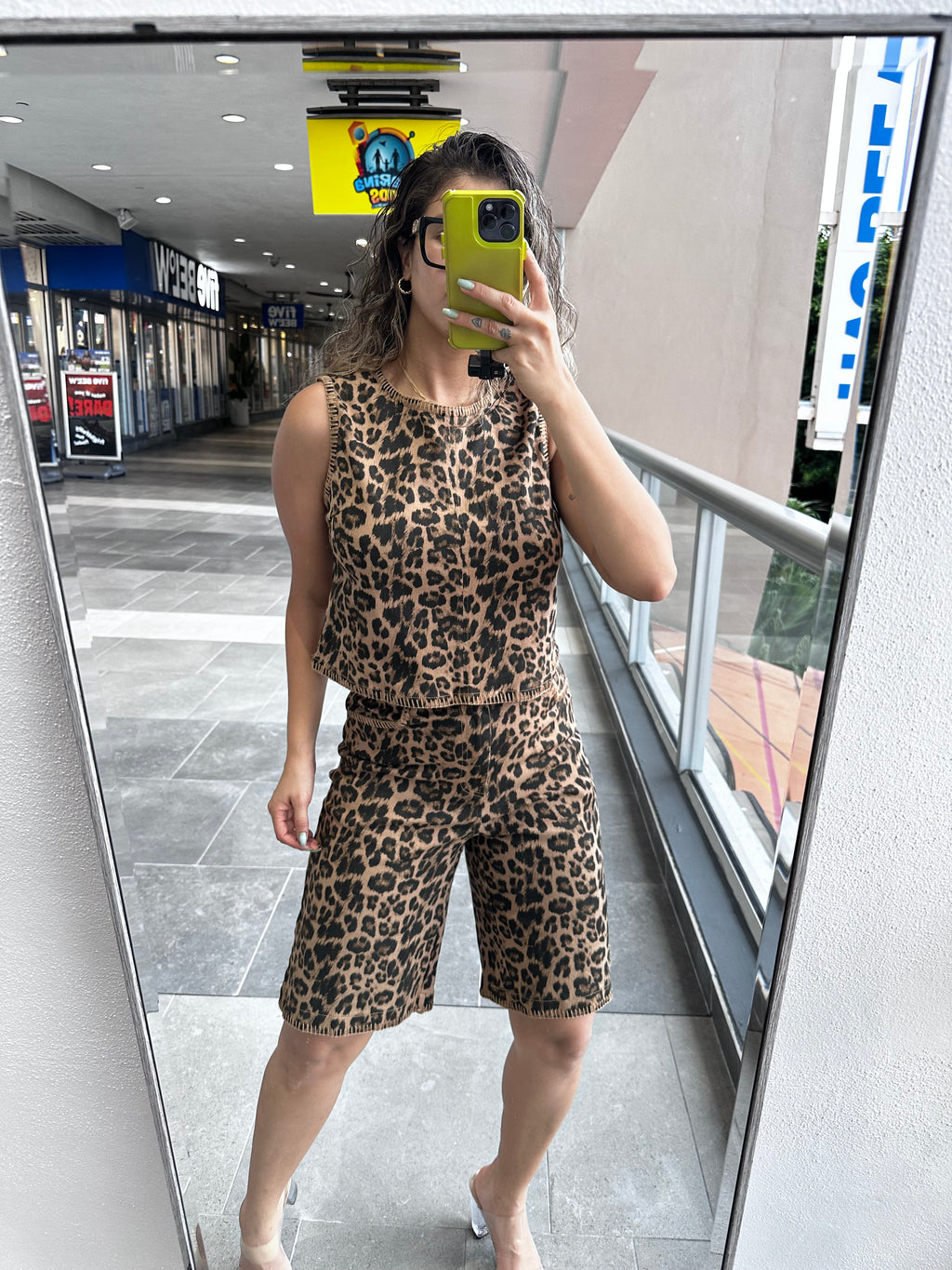 LEOPARD DENIM BERMUDA SET