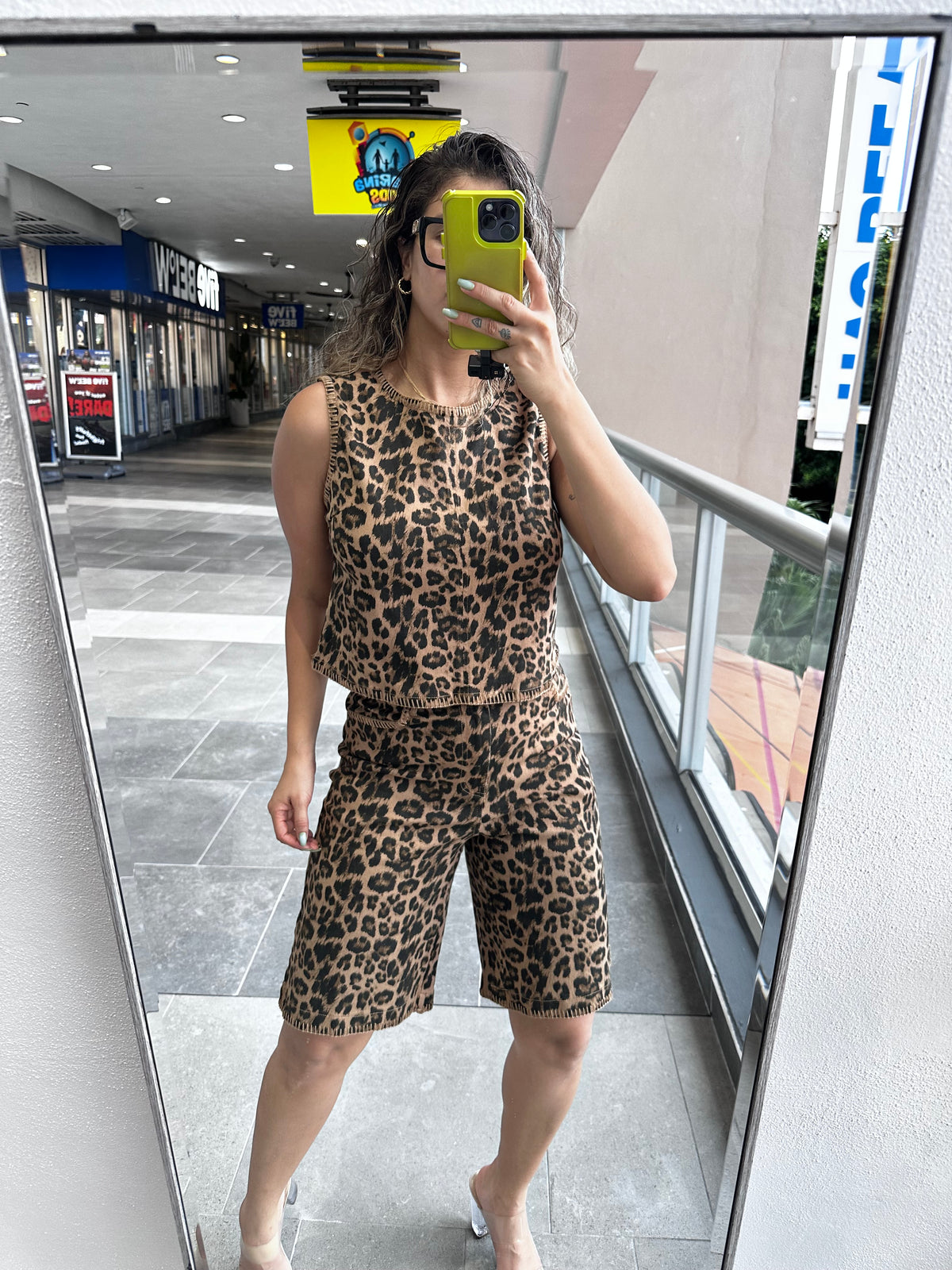 LEOPARD DENIM BERMUDA SET