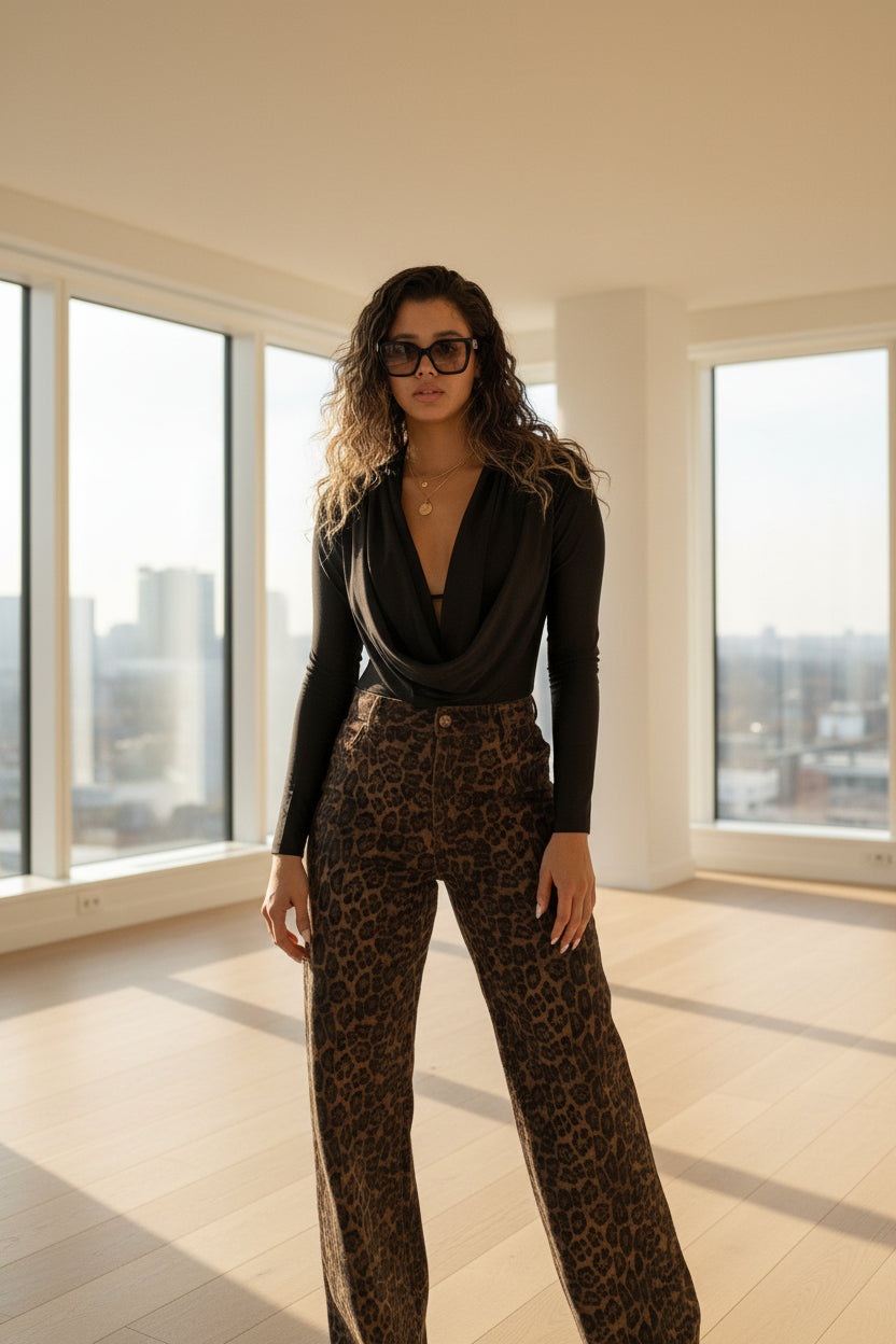 GLAM LEOPARD WIDE-LEG JEANS