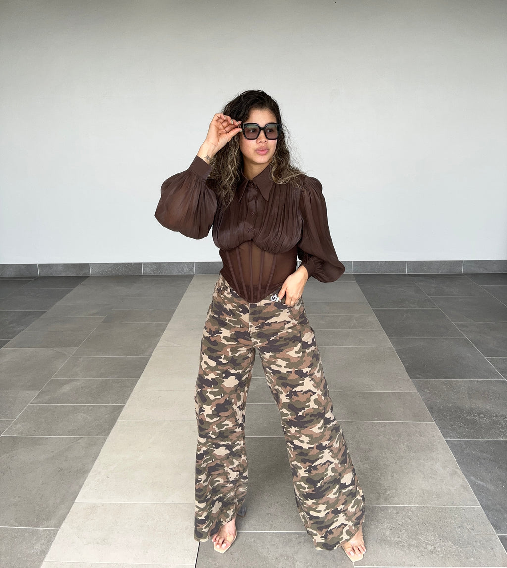 CAMO WIDE LEG JEANS