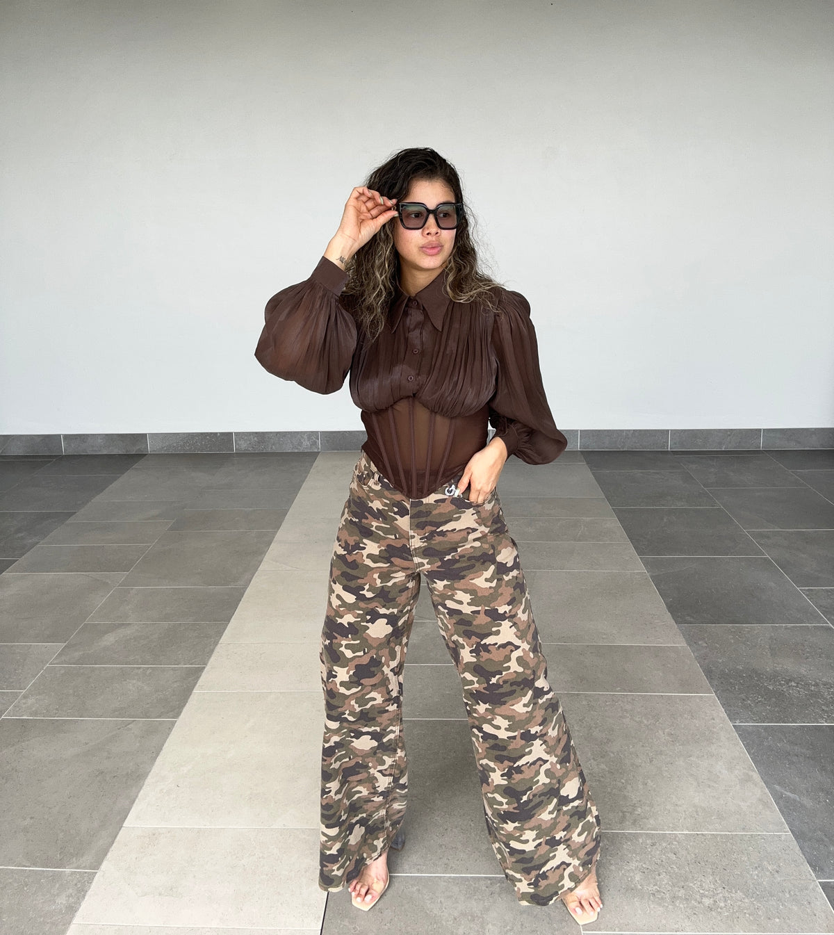 CAMO WIDE LEG JEANS